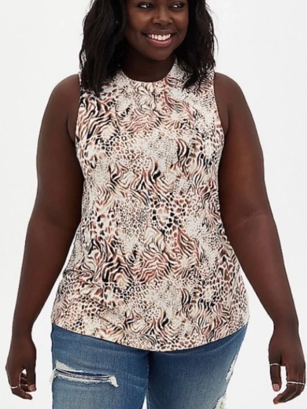 Torrid Top 3X Animal Print Mock Neck Slinky Stretch Tan Cream Plus Size Blouse